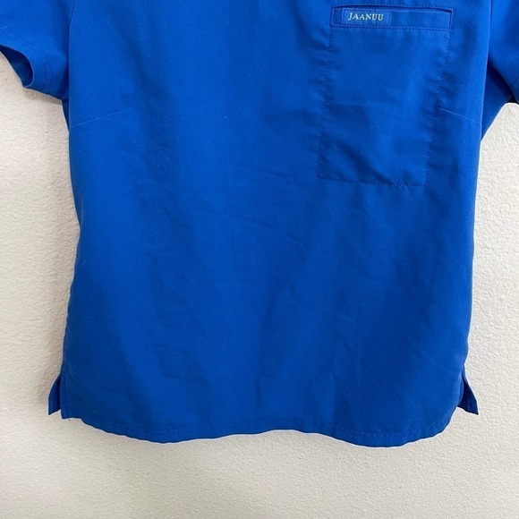 Jaanuu Women's 3-Pocket Split Crewneck Short Sleeve Scrub Top Royal Blue Small - Picture 4 of 8